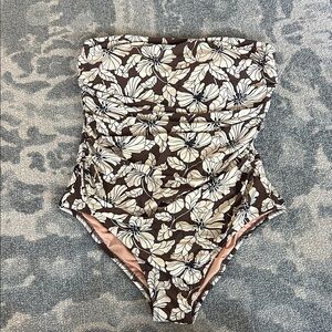 J. Crew Brown and Cream Floral One Piece Swimsuit